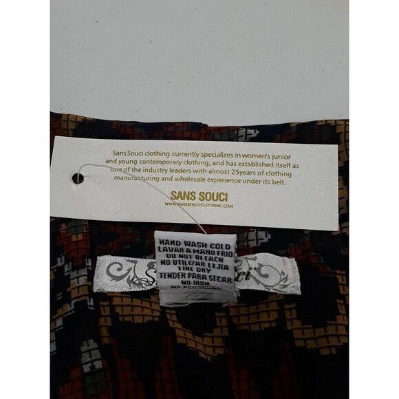 Sans Souci High Low Wrapped Sheer Top Blouse Geometric Red Blue L  New NWT - Picture 9 of 9